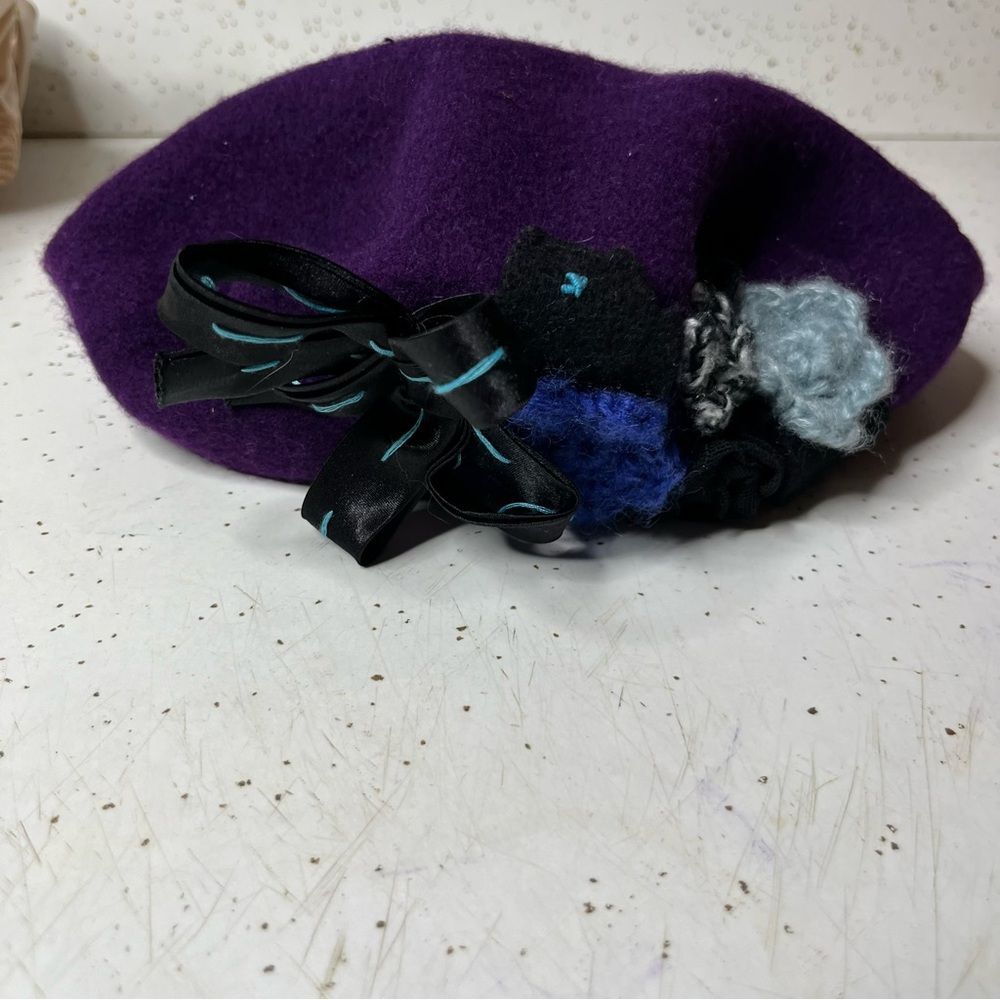 Alessandra Bacci Firenze Purple Women’s Wool Beret Floral Ribbon Detail Vintage - Picture 2 of 6